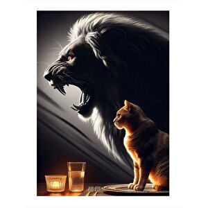 Aslan Ve Kedi Modern Mdf Tablo 25cmx 35cm 25x35 cm