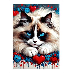 Mavi Gözlü Kedi Model Ahşap Tablo 35cm X50cm 35x50 cm