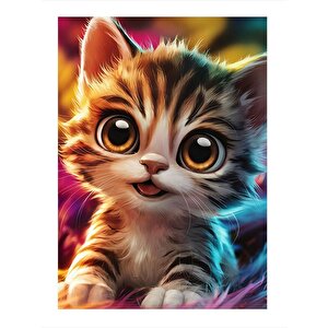 Renkli Fon Yavru Kedi Mdf Poster 25cmx 35cm 25x35 cm