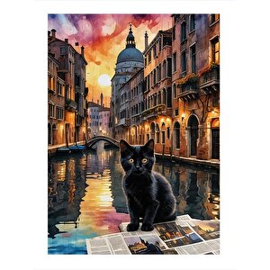 Amsterdam Ve Siyah Kedi Tasarım Mdf Tablo 25cmx 35cm 25x35 cm