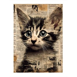 Gazete Fon Kedi Modern Mdf Tablo 25cmx 35cm 25x35 cm