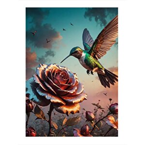 Gül Ve Arı Kuşu Desenli Mdf Tablo 25cmx 35cm 25x35 cm