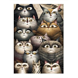 Sevimli Kediler Dekoratif Ahşap Tablo 35cm X50cm 35x50 cm