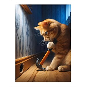 Fare Avcısı Kedi Desenli Mdf Tablo 35cm X50cm 35x50 cm