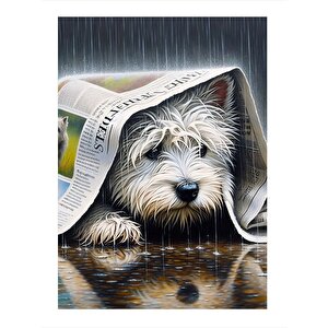 Yağmur Gazete Ve Köpek Dekoratif Mdf Tablo 25cmx 35cm 25x35 cm