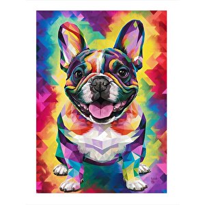 Renkli Desenli  Bulldog Köpek Dekoratif Ahşap Tablo 35cm X50cm