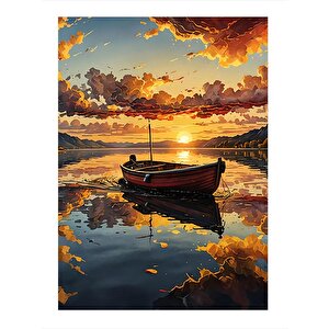 Ahşap Tekne Ve Gün Batımı Art Mdf Tablo 25cmx 35cm 25x35 cm