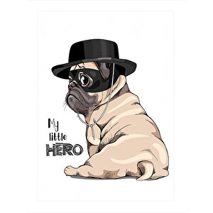 Şapkalı Sevimli Pug Köpek Hediyelik Ahşap Tablo 25cmx 35cm 25x35 cm