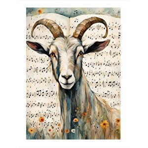 Müzik Notaları Ve Keçi Dekoratif Ahşap Tablo 35cm X50cm 35x50 cm