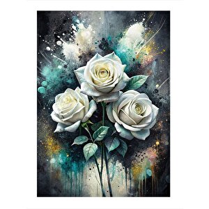 Beyaz Güller Hediyelik Ahşap Tablo 25cmx 35cm 25x35 cm