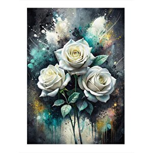 Beyaz Güller Hediyelik Ahşap Tablo 35cm X50cm 35x50 cm