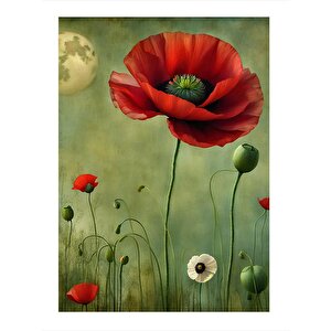 Kırmızı Gelincik Çiçeği Modern Mdf Tablo 35cm X50cm 35x50 cm