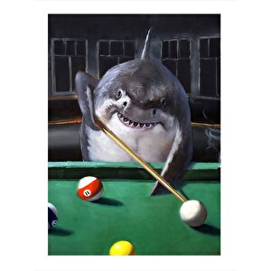 Bilardo Oynayan Köpekbalığı Mdf Poster 25cmx 35cm 25x35 cm