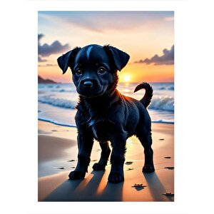 Siyah Yavru Köpek Modern Ahşap Tablo 25cmx 35cm 25x35 cm