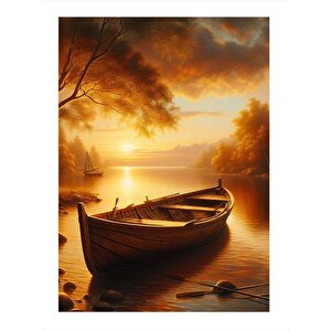 Gün Batımı Ve Kayık Modern Mdf Tablo 25cmx 35cm 25x35 cm