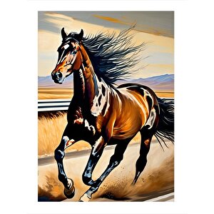 Koşan Kahverengi At Dekoratif Ahşap Tablo 25cmx 35cm 25x35 cm