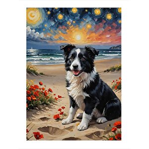 Sevimli Köpek Ve Sahil Hediyelik Ahşap Tablo 25cmx 35cm 25x35 cm