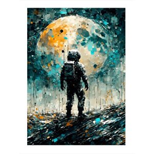 Astronot Ve Ay Hediyelik Mdf Tablo 35cm X50cm 35x50 cm