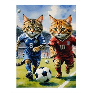 Futbol Oynayan Kediler Art Mdf Poster 25cmx 35cm