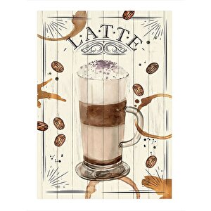 Latte Kahve Temalı Hediyelik Mdf Tablo 35cm X50cm 35x50 cm