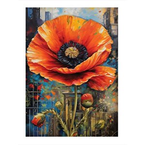 Kırmızı Gelincik Çiçeği Modern Ahşap Tablo 35cm X50cm 35x50 cm