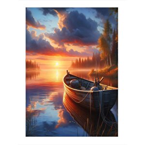 Sandal Ve Göl Manzarası Tasarım Ahşap Tablo 35cm X50cm 35x50 cm