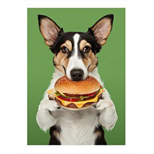 Hamburger Yiyen Köpek Mdf Tablo 35cm X50cm 35x50 cm
