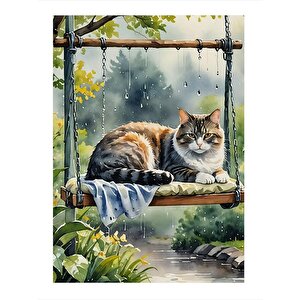 Salıncaktaki Sevimli Kedi Tasarım Mdf Tablo 25cmx 35cm 25x35 cm