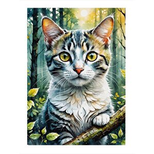 Ormandaki Kedi Desenli Mdf Tablo 25cmx 35cm 25x35 cm