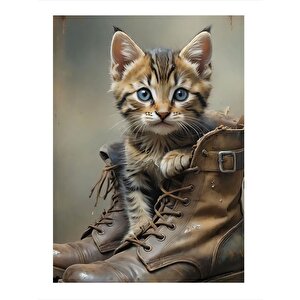 Botun İçine Giren Sevimli Kedi Dekoratif Mdf Tablo 25cmx 35cm 25x35 cm