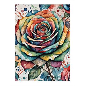 Renkli Gül Desenli Ahşap Tablo 25cmx 35cm 25x35 cm