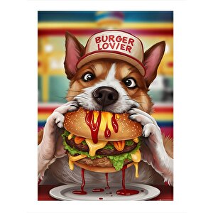 Hamburger Yiyen Köpek Mdf Poster 35cm X50cm 35x50 cm