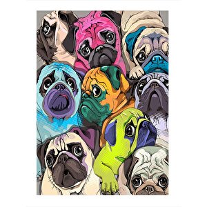 Sevimli Pug Köpekler Tasarım Ahşap Tablo 25cmx 35cm 25x35 cm