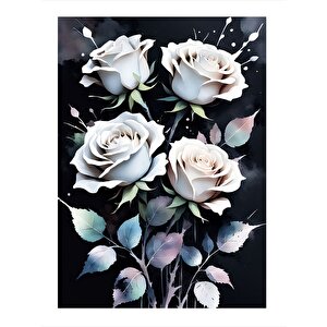 Beyaz Güller Hediyelik Ahşap Tablo 25cmx 35cm 25x35 cm