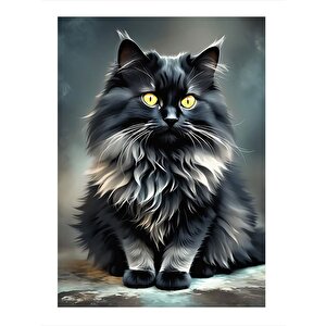 Siyah Uzun Tüylü Kedi Hediyelik Ahşap Tablo 25cmx 35cm 25x35 cm