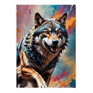 Renkli Fon Kızgın Köpek Modern Mdf Tablo 25cmx 35cm 25x35 cm