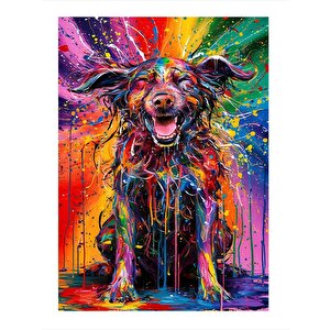 Renkli Banyo Yapmış Köpek Hediyelik Ahşap Tablo 35cm X50cm 35x50 cm
