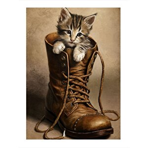 Bot İçindeki Yavru Kedi Art Mdf Poster 25cmx 35cm 25x35 cm