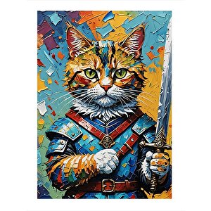 Elinde Kılıç Olan Kedi Art Mdf Poster 35cm X50cm 35x50 cm