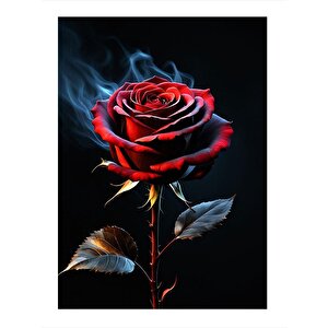 Kırmızı Gül Ve Duman Hediyelik Ahşap Tablo 35cm X50cm 35x50 cm
