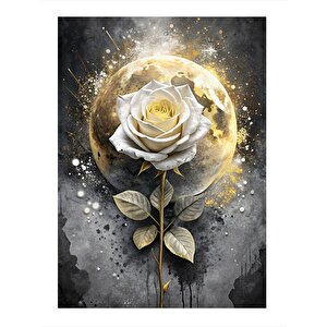Beyaz Gül Ve Ay Modern Mdf Tablo 25cmx 35cm