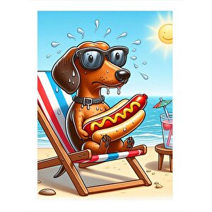 Hotdog Yiyen Sevimli Köpek Hediyelik Mdf Tablo 25cmx 35cm 25x35 cm
