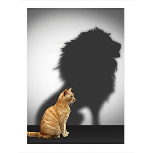Gölgesi Aslan Olan Kedi Dekoratif Ahşap Tablo 25cmx 35cm 25x35 cm