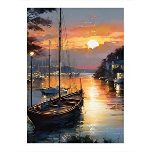 Sahildeki Tekneler Mdf Poster 25cmx 35cm 25x35 cm