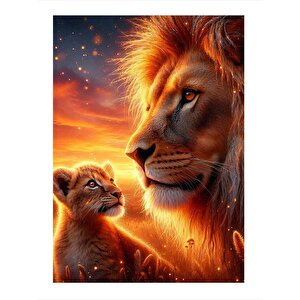 Aslan Ve Yavrusu Model Ahşap Tablo 25cmx 35cm 25x35 cm