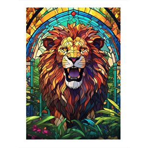 Vitray Şeklinde Aslan Mdf Tablo 25cmx 35cm 25x35 cm