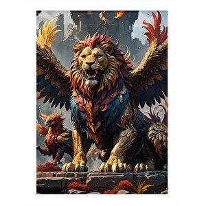 Kanatlı Aslan Ve Griffin Art Mdf Poster 35cm X50cm 35x50 cm