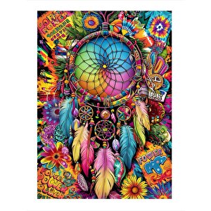 Renkli Düş Kapanı Dreamcatcher Model Ahşap Tablo 25cmx 35cm 25x35 cm