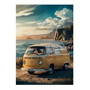 Retro Minibüs Ve Sahil Dekoratif Ahşap Tablo 25cmx 35cm 25x35 cm