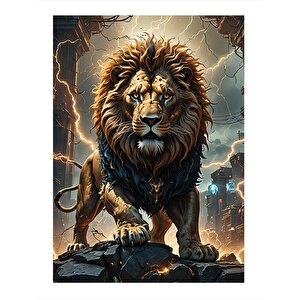 Kızgın Aslan Hediyelik Ahşap Tablo 35cm X50cm 35x50 cm